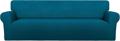 PureFit Super Stretch 4 Seater Sofa Slipcover – Spandex Non Slip Soft Couch Sofa Cover, Washable Furniture Protector with Non Skid Foam and Elastic Bottom for Kids, Pets （XX Large, Peacock Blue）