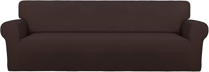 PureFit Super Stretch 4 Seater Sofa Slipcover – Spandex Non Slip Soft Couch Sofa Cover, Washable Furniture Protector with Non Skid Foam and Elastic Bottom for Kids, Pets （XX Large, Chocolate）