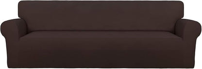 PureFit Super Stretch 4 Seater Sofa Slipcover – Spandex Non Slip Soft Couch Sofa Cover, Washable Furniture Protector with Non Skid Foam and Elastic Bottom for Kids, Pets （XX Large, Chocolate）
