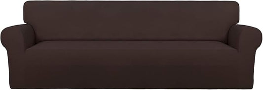 PureFit Super Stretch 4 Seater Sofa Slipcover – Spandex Non Slip Soft Couch Sofa Cover, Washable Furniture Protector with Non Skid Foam and Elastic Bottom for Kids, Pets （XX Large, Chocolate）