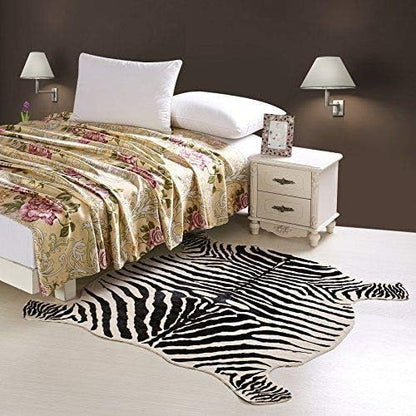 Zebra Rug Faux Zebra Print Area Rug Animal Hide Mat/Carpets for Living Room Yellowish Cream 4x4.6 Feet