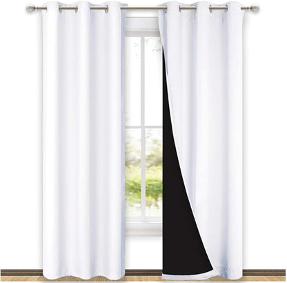 NICETOWN White Blackout Curtains 84 inches Long, Full Light Blocking Drapes with Black Liner for Nursery, Thermal Insulated Draperies for Hall, Villa (2 Pieces, 42 inches Wide Each Panel, Pure White)