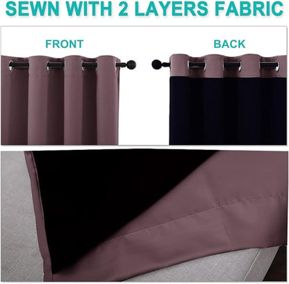 NICETOWN 100% Blackout Curtains 54 inches Long, Double-Deck Completely Blackout Window Treatment Thermal Insulated Lined Drapes for Small Window (Dry Rose, 1 Pair, 52 inches Width Each Panel)