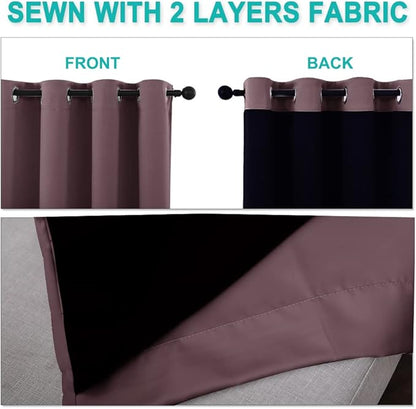 NICETOWN Dry Rose 100% Blackout Lined Curtains, 2 Thick Layers Narrow Wide Window Treatment Panels Thermal Insulated Drapes for Kitchen Small Window (1 Pair, 37" Width x 63" Length Each Panel)