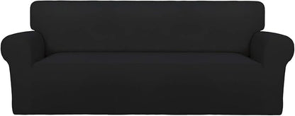 PureFit Super Stretch Oversized Sofa Slipcover – Spandex Non Slip Soft Couch Sofa Cover, Washable Furniture Protector with Non Skid Foam and Elastic Bottom for Kids, Pets （Oversized Sofa, Black）