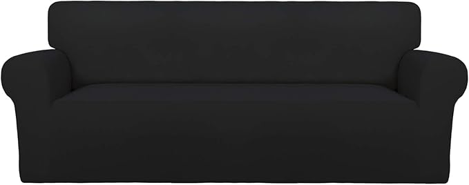 PureFit Super Stretch Sofa Slipcover – Spandex Non Slip Soft Couch Sofa Cover, Washable Furniture Protector with Non Skid Foam and Elastic Bottom for Kids, Pets （Sofa, Black）