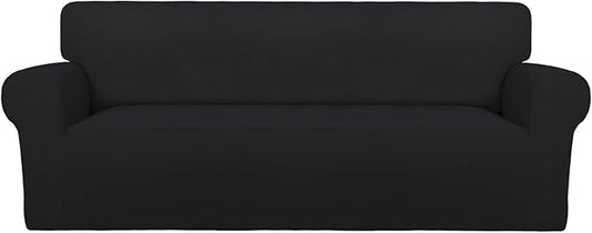 PureFit Super Stretch Sofa Slipcover – Spandex Non Slip Soft Couch Sofa Cover, Washable Furniture Protector with Non Skid Foam and Elastic Bottom for Kids, Pets （Sofa, Black）