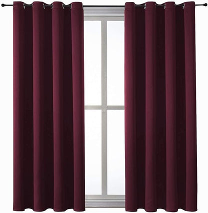 ChrisDowa Grommet Blackout Curtains for Bedroom and Living Room - 2 Panels Set Thermal Insulated Room Darkening Curtains (Burgundy Red, 52W x 63L)