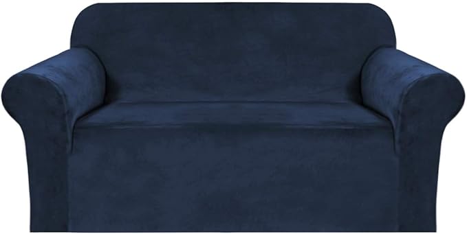 H.VERSAILTEX Stretch Velvet Loveseat Covers for 2 Cushion Couch Covers for Living Room Sofa Covers Slipcovers with Non Slip Straps Bottom, Ultra Thick Comfy Velour (Width 58"-72", Navy)