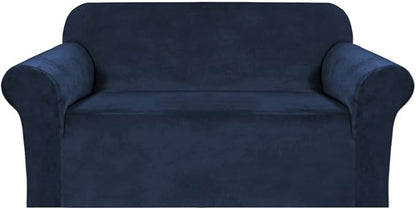 H.VERSAILTEX Stretch Velvet Loveseat Covers for 2 Cushion Couch Covers for Living Room Sofa Covers Slipcovers with Non Slip Straps Bottom, Ultra Thick Comfy Velour (Width 58"-72", Navy)