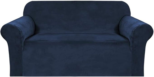 H.VERSAILTEX Stretch Velvet Loveseat Covers for 2 Cushion Couch Covers for Living Room Sofa Covers Slipcovers with Non Slip Straps Bottom, Ultra Thick Comfy Velour (Width 58"-72", Navy)