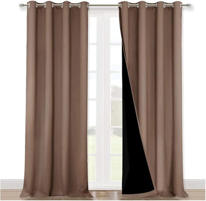 NICETOWN 100% Blackout Curtains Thermal, Noise Reduction and Privacy Curtains for Patio Door, Black Lined Blackout Drapes with Grommet Top, Cappuccino, 1 Pair, W52 x L120