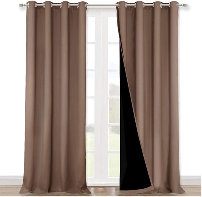 NICETOWN 100% Blackout Blinds, Set of 2, 46" x 96", Cappuccino, Laundry Room Decor Window Treatment Curtains for Large Patio Sliding Door, Thermal Insulated Curtains for Bedroom