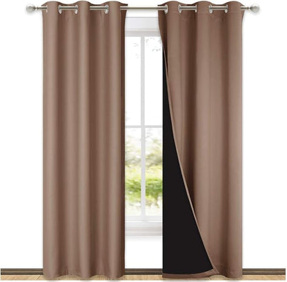 NICETOWN Blackout Curtains 80 inches Long, Full Light Blocking Drapes with Black Liner for Nursery, Thermal Insulated Draperies for Hall, Villa (Cappuccino, 2 Pieces, 42" Wide Each Panel)