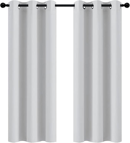 Yakamok Greyish White Curtains for Bedroom,Grommet Thermal Insulated Room Darkening Curtains for Living Room,42W x 72L,2 Panels
