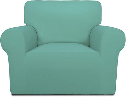 PureFit Super Stretch Chair Sofa Slipcover – Spandex Non Slip Soft Couch Sofa Cover, Washable Furniture Protector with Non Skid Foam and Elastic Bottom for Kids, Pets （Chair, Cyan）