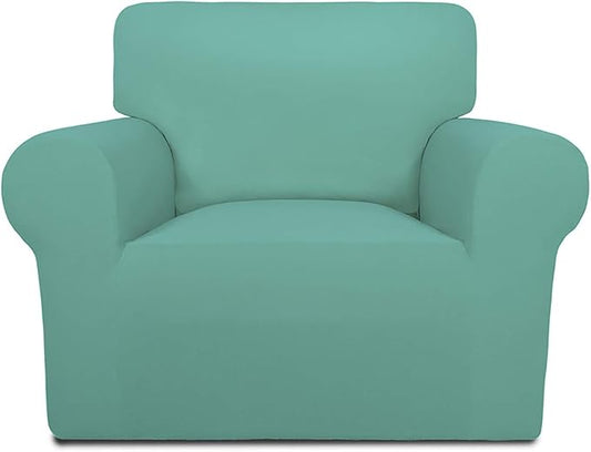 PureFit Super Stretch Chair Sofa Slipcover – Spandex Non Slip Soft Couch Sofa Cover, Washable Furniture Protector with Non Skid Foam and Elastic Bottom for Kids, Pets （Chair, Cyan）