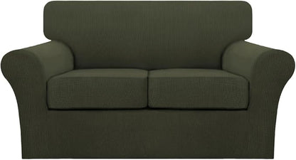 Turquoize 3 Piece Sofa Covers for 2 Cushion Couch Sofa Slipcover Soft Couch Cover for Dogs-Washable Sofa Furniture Cover with 2 Individual Cushion Covers, Thick Jacquard Fabric (Loveseat, Olive)