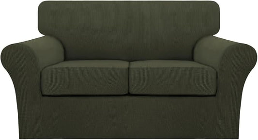 Turquoize 3 Piece Sofa Covers for 2 Cushion Couch Sofa Slipcover Soft Couch Cover for Dogs-Washable Sofa Furniture Cover with 2 Individual Cushion Covers, Thick Jacquard Fabric (Loveseat, Olive)