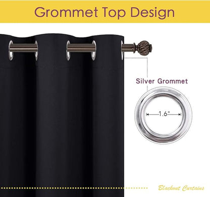 NICETOWN Blackout Draperies Window Curtain Panels, Autumn/Winter Thermal Insulated Solid Grommet Blackout Curtains/Drapes for Cafe (Set of 2, 60 inches by 84 inches, Black)