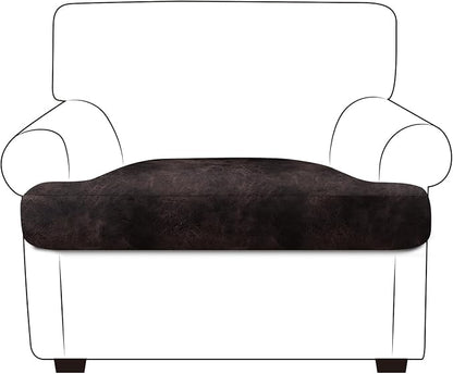 Leather Look Couch Cushion Covers Sofa Seat Slipcovers Sets Couches Furniture Protector for Sectional Armchair Loveseat Pets Kids Stretch Spandex Fabric (1 T-Cushion Armchair, Chocolate)