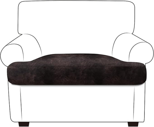 Leather Look Couch Cushion Covers Sofa Seat Slipcovers Sets Couches Furniture Protector for Sectional Armchair Loveseat Pets Kids Stretch Spandex Fabric (1 T-Cushion Armchair, Chocolate)