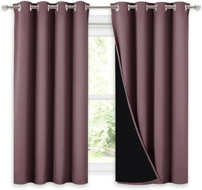 NICETOWN 100% Blackout Curtains 54 inches Long, Double-Deck Completely Blackout Window Treatment Thermal Insulated Lined Drapes for Small Window (Dry Rose, 1 Pair, 52 inches Width Each Panel)