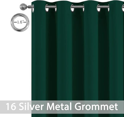 Yakamok Wide Thermal Blackout Patio Door Curtain Panel, Dark Green Grommet Sliding Door Insulated Curtains, Extra Wide Curtains for Sliding Glass Door, Emerald Green, W52 x L84, 1 Panel
