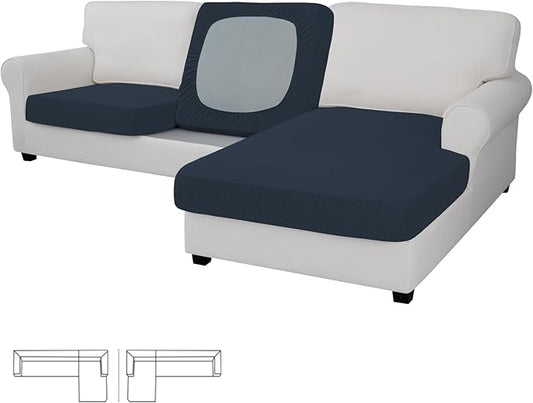 Easy-Going Stretch 3 Pieces Couch Cushion Covers for Sectional Sofa Left/Right L Shape Chaise Lounge Sofa Seat slipcover Anti-Slip Sofa Cover Soft (2 Seater + 1 Chaise, Dark Blue)
