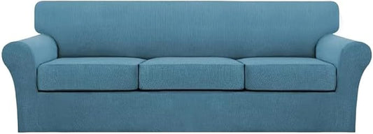 Turquoize 4 Piece Sofa Covers for 3 Cushion Couch Sofa Slipcover Soft Couch Cover for Dogs Washable Furniture Cover with 3 Individual Large Cushion Covers Feature Fabric (Large Sofa, Storm Blue)