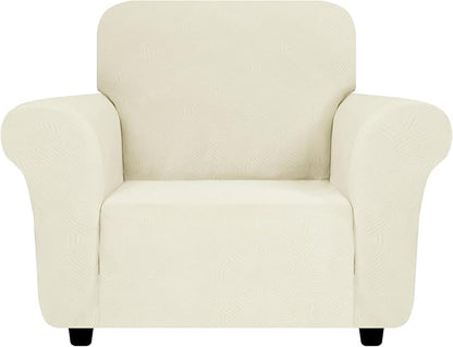 ZNSAYOTX Super Stretch Chair Slipcover (30"-47"), New Striped Sofa Chair Covers for Living Room, Dogs Pet Friendly Anti-Slip Chair Protector Spandex Armchair Slipcovers (Beige, Chair)