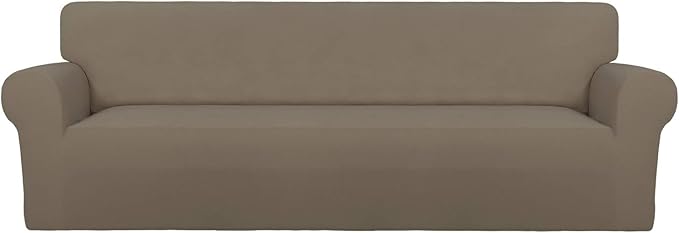 PureFit Super Stretch 4 Seater Sofa Slipcover – Spandex Non Slip Soft Couch Sofa Cover, Washable Furniture Protector with Non Skid Foam and Elastic Bottom for Kids, Pets （XX Large, Natural）