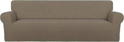 PureFit Super Stretch 4 Seater Sofa Slipcover – Spandex Non Slip Soft Couch Sofa Cover, Washable Furniture Protector with Non Skid Foam and Elastic Bottom for Kids, Pets （XX Large, Natural）