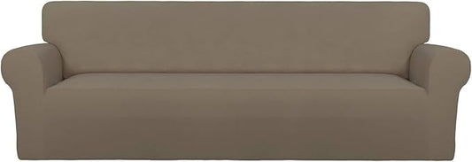 PureFit Super Stretch 4 Seater Sofa Slipcover – Spandex Non Slip Soft Couch Sofa Cover, Washable Furniture Protector with Non Skid Foam and Elastic Bottom for Kids, Pets （XX Large, Natural）