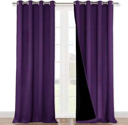 NICETOWN 100% Blackout Blinds, Set of 2, 46" x 102", Royal Purple, Laundry Room Decor Window Treatment Curtains for Large Patio Sliding Door, Thermal Insulated Curtains for Bedroom