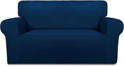 PureFit Super Stretch Sofa Slipcover – Spandex Non Slip Soft Couch Sofa Cover, Washable Furniture Protector with Non Skid Foam and Elastic Bottom for Kids, Pets （Loveseat, Navy）