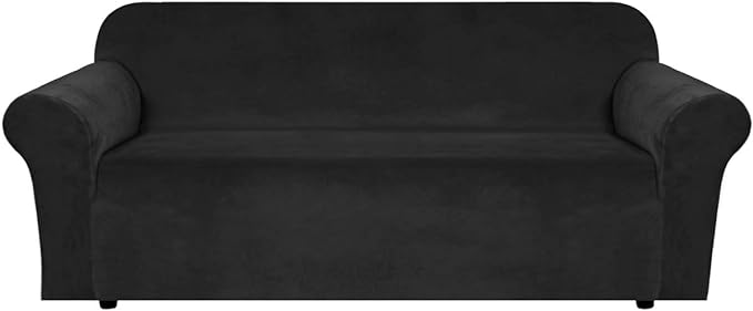 H.VERSAILTEX Stretch Velvet Sofa Covers Large Couch Covers Sofa Slipcovers with Non Slip Straps Underneath The Furniture, Feature Thick Comfy Rich Velour (XL Sofa, 98"-105", Black)