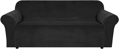 H.VERSAILTEX Stretch Velvet Sofa Covers Large Couch Covers Sofa Slipcovers with Non Slip Straps Underneath The Furniture, Feature Thick Comfy Rich Velour (XL Sofa, 98"-105", Black)