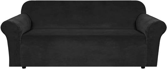 H.VERSAILTEX 1 Peice Stretch Velvet Sofa Covers for 3 Cushion Couch Covers Sofa Slipcovers Furniture Protector Soft, Crafted from Thick Comfy Rich Velour (Sofa 72"-90", Black)