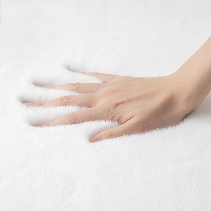 ORINOVA Fuzzy White Machine Washable Runner Faux Rabbit Furry Fur Rugs for Bedroom Plush Runner Rugs for Hallway 2x10 Rectangle Rug Home Décor