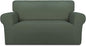 PureFit Super Stretch Sofa Slipcover – Spandex Non Slip Soft Couch Sofa Cover, Washable Furniture Protector with Non Skid Foam and Elastic Bottom for Kids, Pets （Loveseat, Grayish Green）