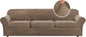 H.VERSAILTEX Modern Velvet Plush 4 Piece High Stretch Sofa Slipcover Furniture Protector Form Fit Velvet Extra Large Sofa Cover for 3 Cushion Couch Width Up to 105 Inch (XL Sofa, Mocha)