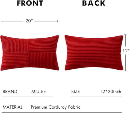 MIULEE Christmas Red Decorative Lumbar Throw Pillow Covers 12x20 Inch for Couch Bed Sofa Pack of 2 Boho Farmhouse Throw Pillows Soft Cross Corduroy Patchwork Textured Cushion Cases