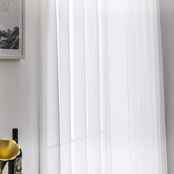 MIULEE 2 Panels Solid Color Sheer Window Curtains Elegant Window Voile Panels/Drapes/Treatment for Bedroom Living Room (54X45 Inches Ivory)