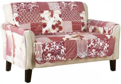 Great Bay Home Reversible Patchwork Loveseat Cover - Washable Slipcover Furniture Protector with Elastic Straps - Perfect for Kids & Pets - Box-Stitched Detail (Burgundy)