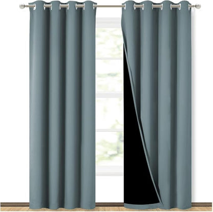 NICETOWN 100% Blackout Curtains for Bedroom 84 incehs Long, Privacy Protection & Noise Reducing Full Shade Drapes with Black Liner, Insulated Window Treatment, 2 Pieces, 52" W per Panel, Stormy Sea