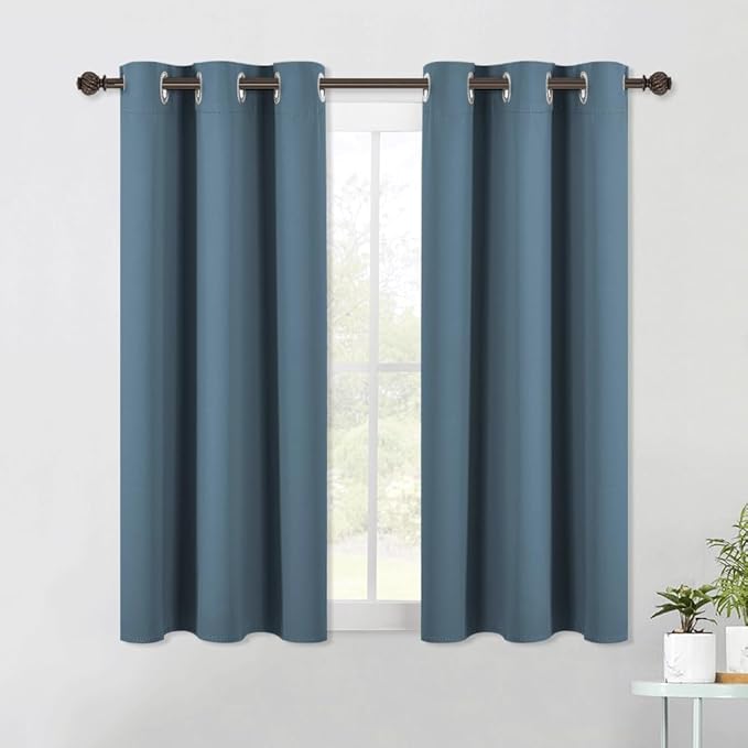 NICETOWN Blackout Curtain Panels for Bedroom, 2 Panels, W42 x L60 inches, Smoky Blue, Thermal Insulated Grommet Top Blackout Draperies and Drapes