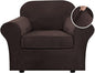 H.VERSAILTEX Rich Velvet Stretch 2 Piece Cover Chair Slipcover Sofa Cover Furniture Protector Couch Soft with Elastic Bottom Chair Couch Cover with Arms Width Up to 49 Inch(Chair,Brown)