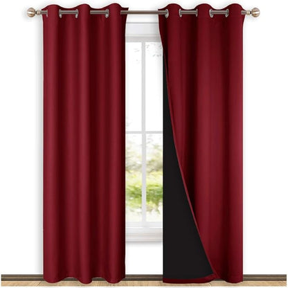 NICETOWN 100% Blackout Curtains with Black Liner Backing, Thermal Insulated Curtains for Living Room, Home Decoration, Burgundy Red, 42 inches Wide x 84 inches Long Per Panel, Set of 2 Panels