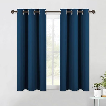 NICETOWN Moroccan Blue Blackout Curtain Panels 48 inch Long Set of 2 for Bedroom, Thermal Insulated Grommet Top Light Blocking Draperies and Drapes for Basement (W34)
